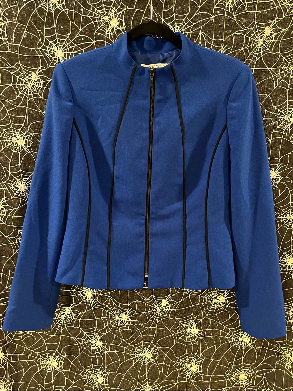 Kasper Royal Blue Zip-Front Blazer with Black Piping